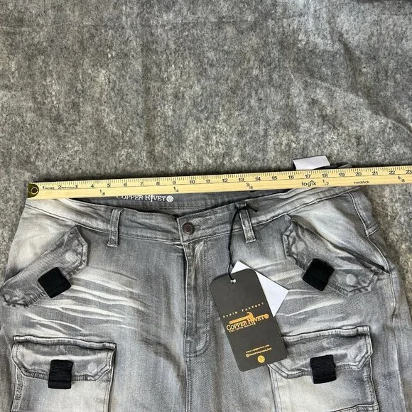 Copper Rivet Relaxed Fit Cargo Utility Pants 42x32 Gray Buckle Strap Moto Street